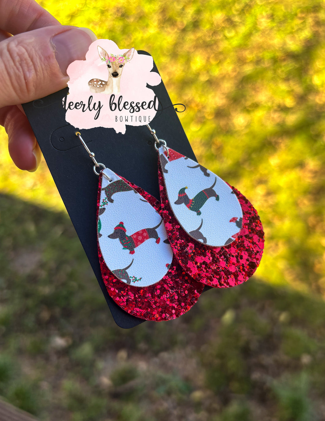 Christmas weenie dog earrings